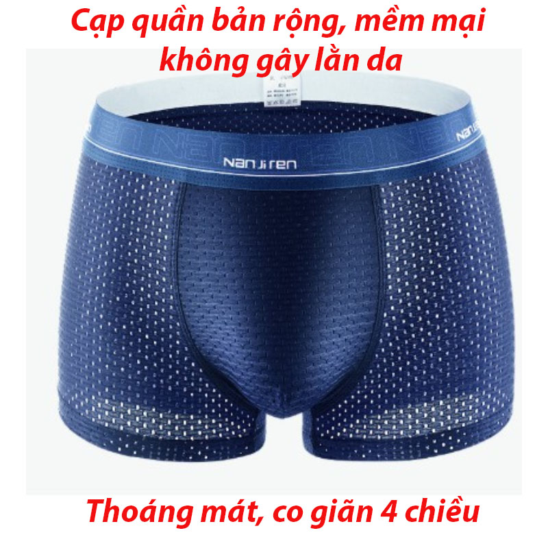 Quần Sịp Nam Cao Cấp, Quần Lót Nam Thun Lạnh, Hộp 4 Sịp Đùi Nam Vải Sợi Tự Nhiên Thun Lạnh, Thoáng Khí, Co Giãn 4 Chiều, Không Phai Màu, Không Xù Lông, Thấm Hút Mồ Hôi, Thoát Hơi Và Kháng Khuẩn Rất Tốt.