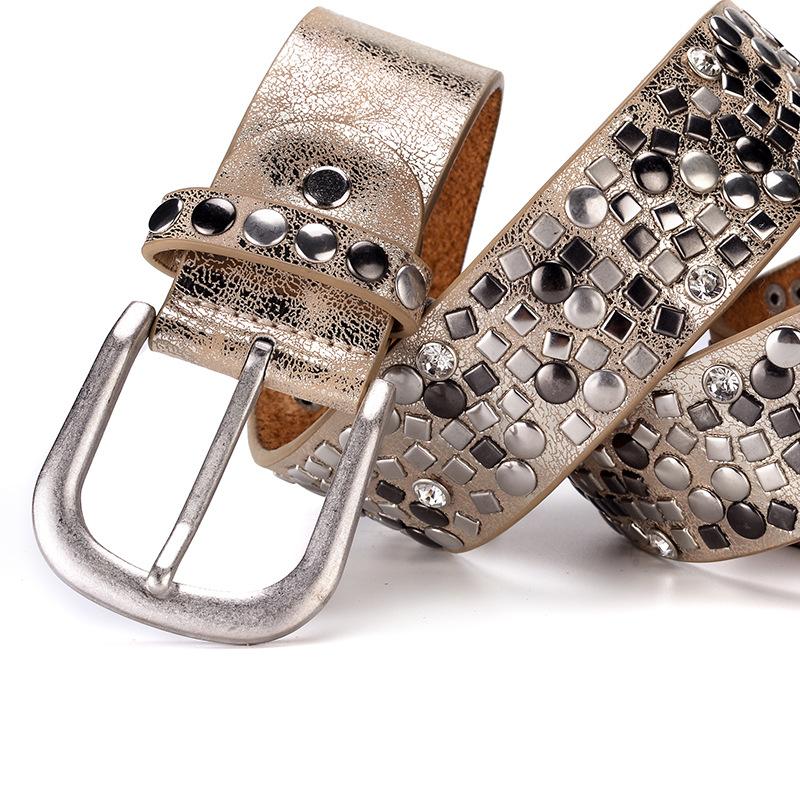 Chia Da + PU Đinh Tán Dây Thời Trang Ren Nữ Đính Dây Lưng Nữ Da Bò Thật Cao Cấp Đá Nữ Dây Đeo quần Jean
