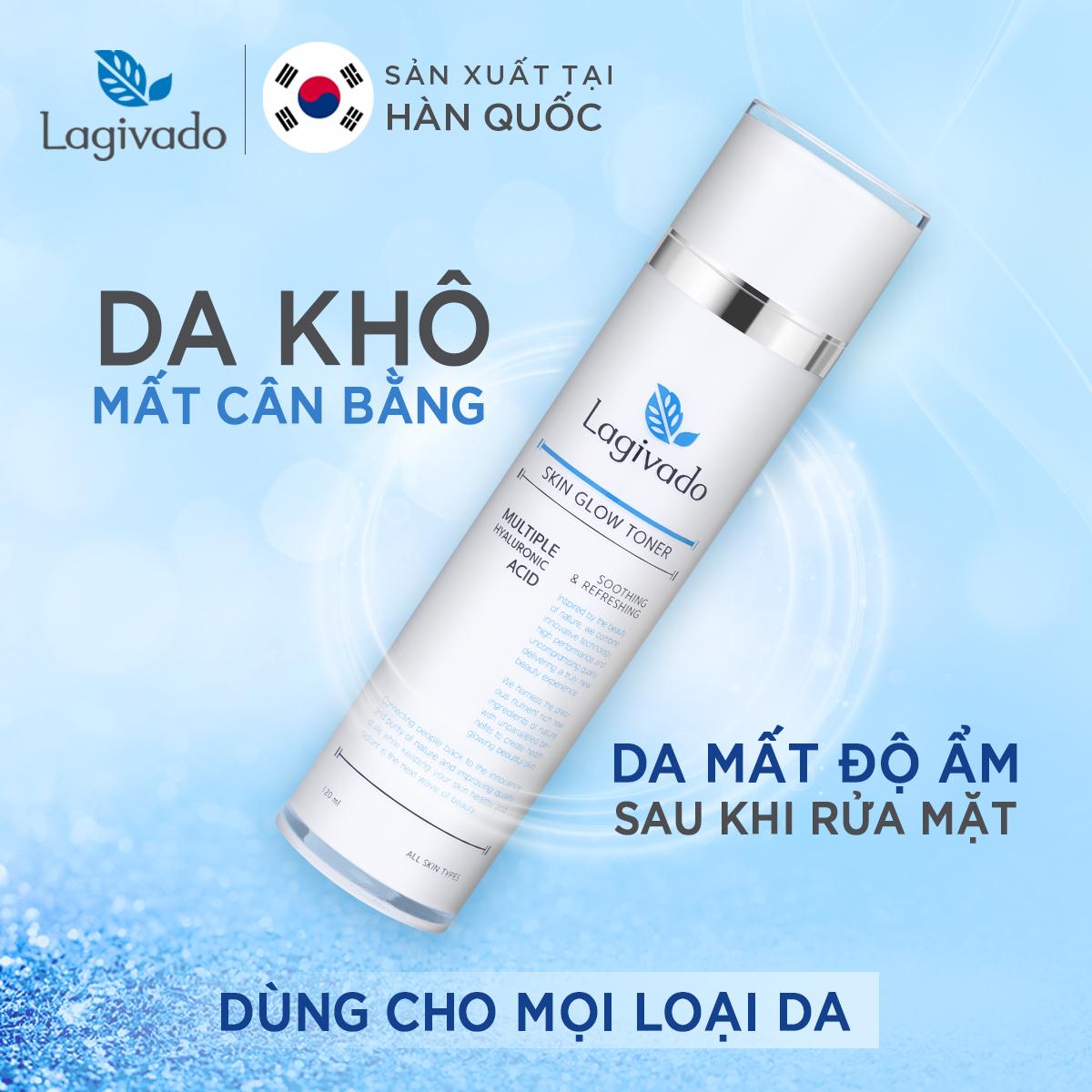 Bộ đôi nước hoa hồng se khít lỗ chân lông Hàn Quốc Lagivado Skin Glow Toner 120 ml và sữa rửa mặt Creamy Foam 50ml