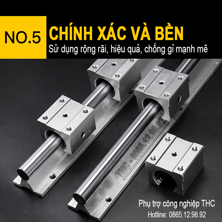 Thanh Ray Trượt Tròn Có Đế SBR16 (2 Thanh Ray Ø16 + 4 Con Trượt) Ty Trượt Dẫn Hướng Chính Xác Chịu Tải Cao