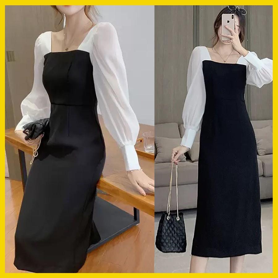 Đầm dự tiệc mùa thu mới nhất 2020 thiết kế cổ vuông, Phong cách Hàn quốc, hàng đẹp cao cấp giá rẻ - Đ0039VDVDVDVD