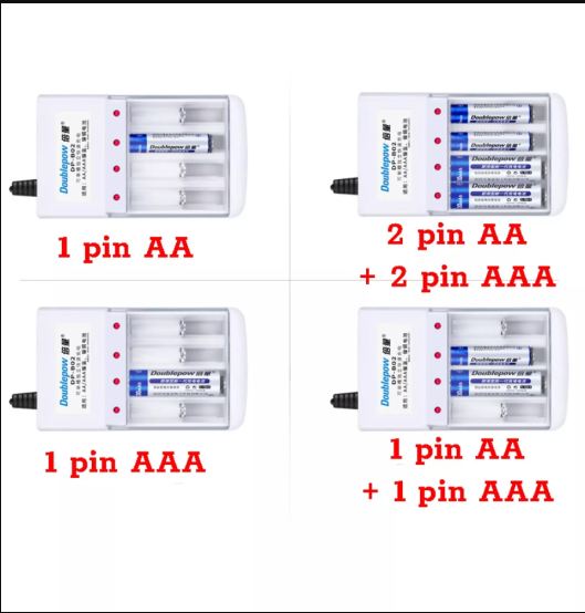 Bộ 4 pin tiểu sạc lại Douplepow công suất thực pin sạc aa pin sạc aaa pin tiểu pin đũa pin sạc