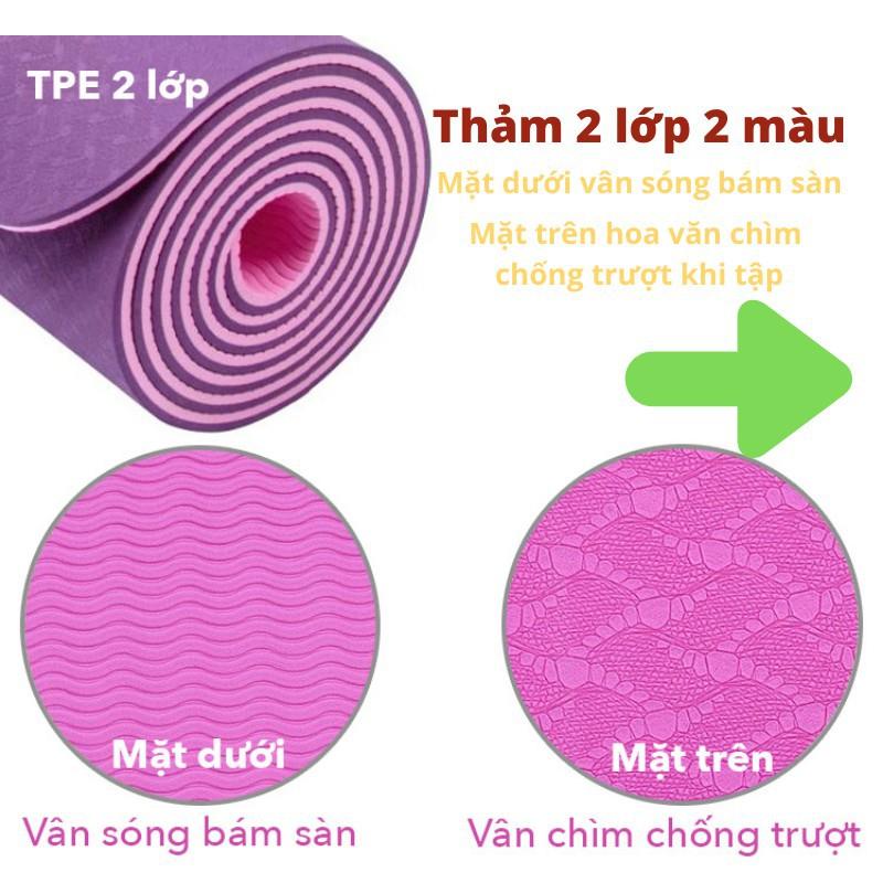 Thảm tập thể dục tại nhà yoga 6mm, TPE 2 lớp chống trơn trượt