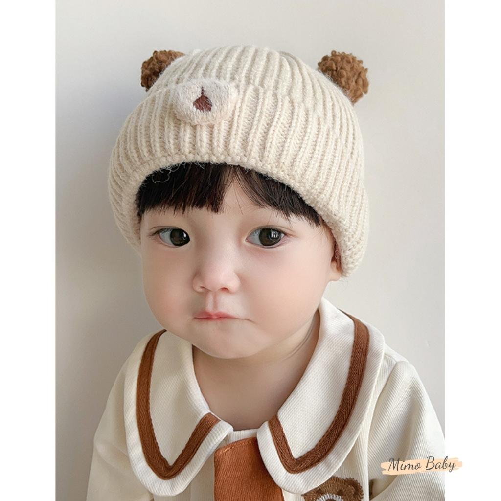 Mũ len beanie mùa đông hình gấu tai lông xù dễ thương cho bé ML202 Mimo Baby