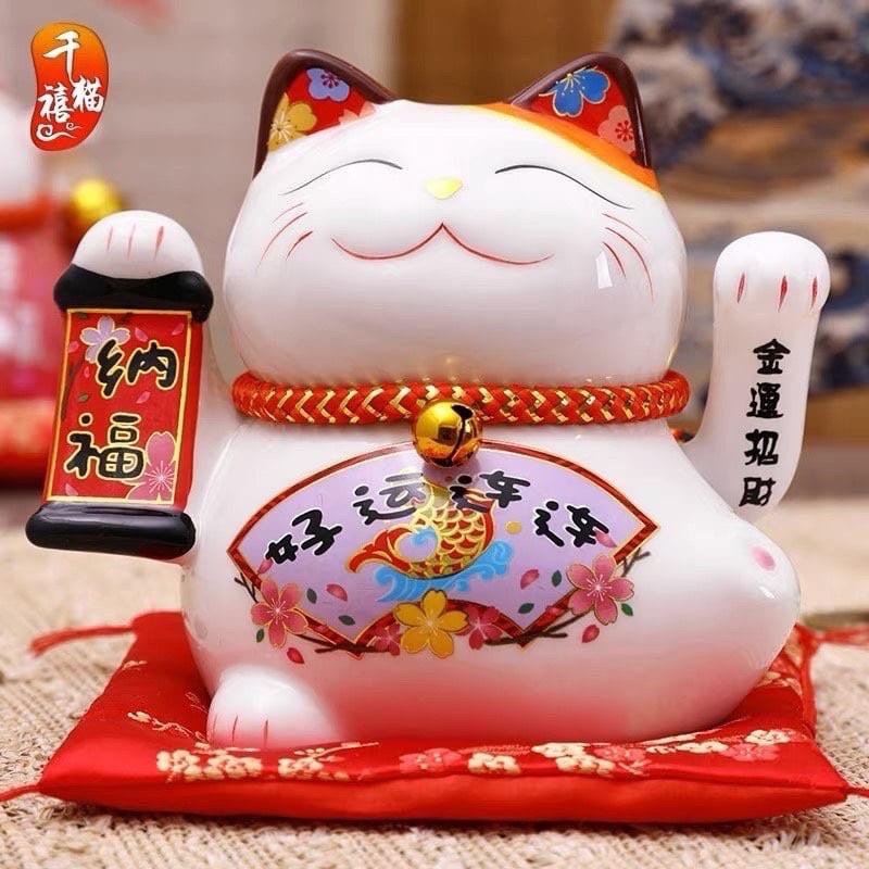 Mèo Thần Tài Vẫy Tay May Mắn cao 14cm