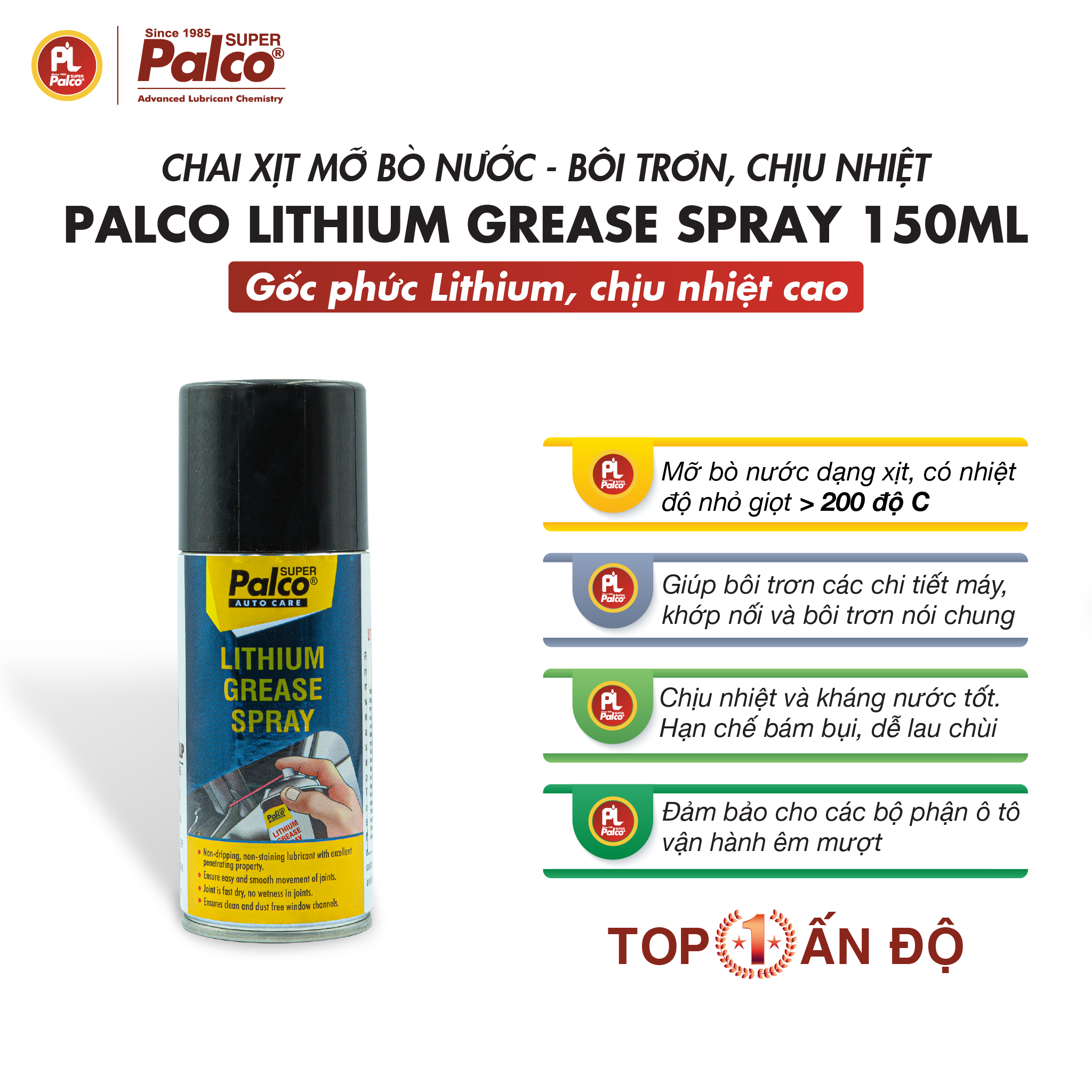 Mỡ bò nước bôi trơn chịu nhiệt dạng xịt PALCO Lithium Grease Spray - Chai 150ml - Nhập khẩu Ấn Độ