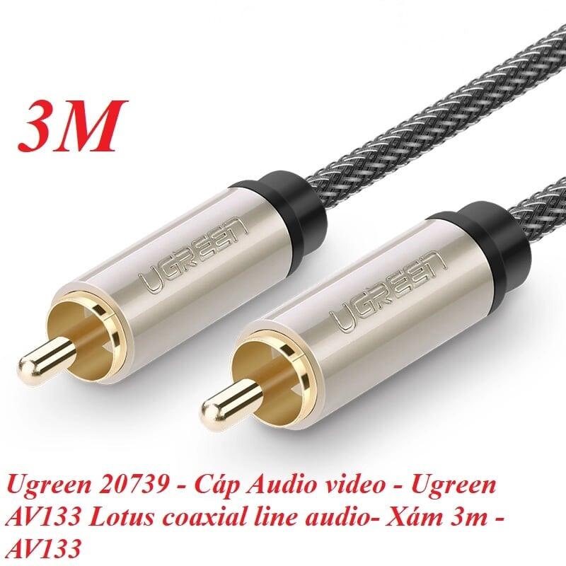 Ugreen UG20739AV133TK 3M màu Xám Cáp âm thanh bông sen Coaxial cao cấp - HÀNG CHÍNH HÃNG