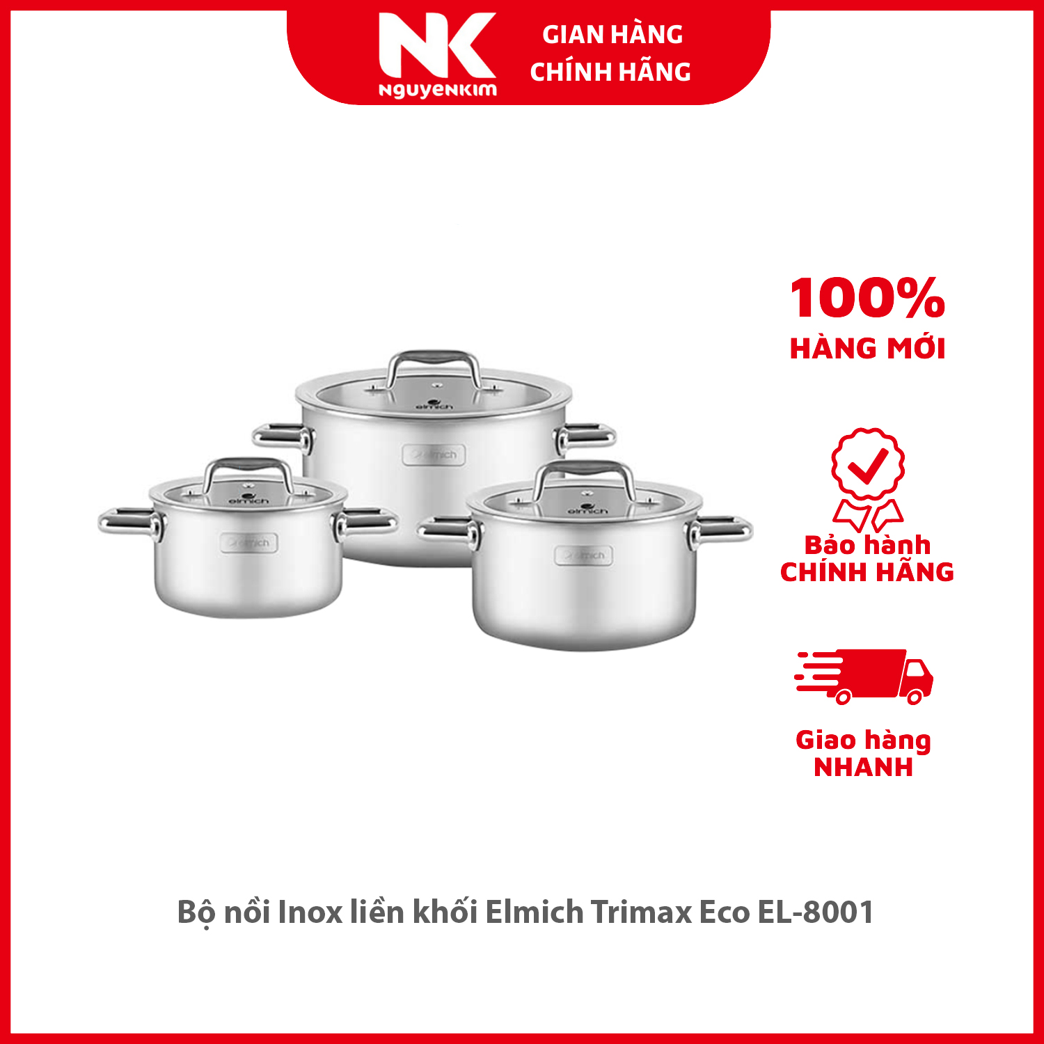 Bộ nồi Inox liền khối Elmich Trimax Eco EL-8001 - Hàng chính hãng