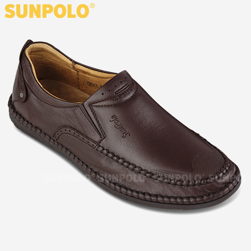 Giày mọi nam da bò đế cao su mũi tròn SUNPOLO MOI011