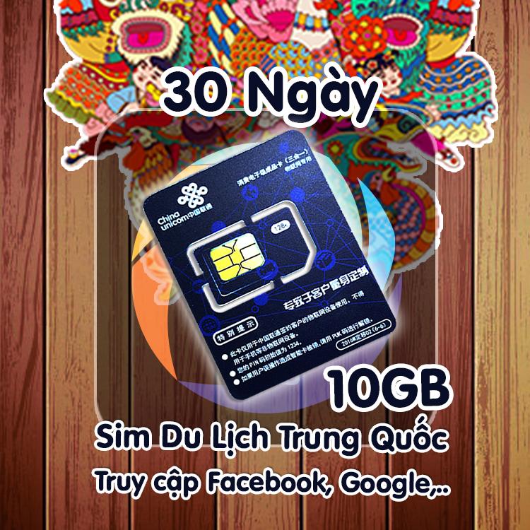 Sim du lịch Trung Quốc 10GB/ 30 ngày Tốc Độ 4G