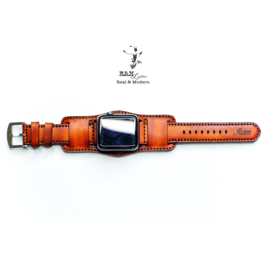 Combo dây đồng hồ da bò thảo mộc mahogany kiểu quân đội RAM Leather B2 1970 - tặng khóa chốt và cây thay dây
