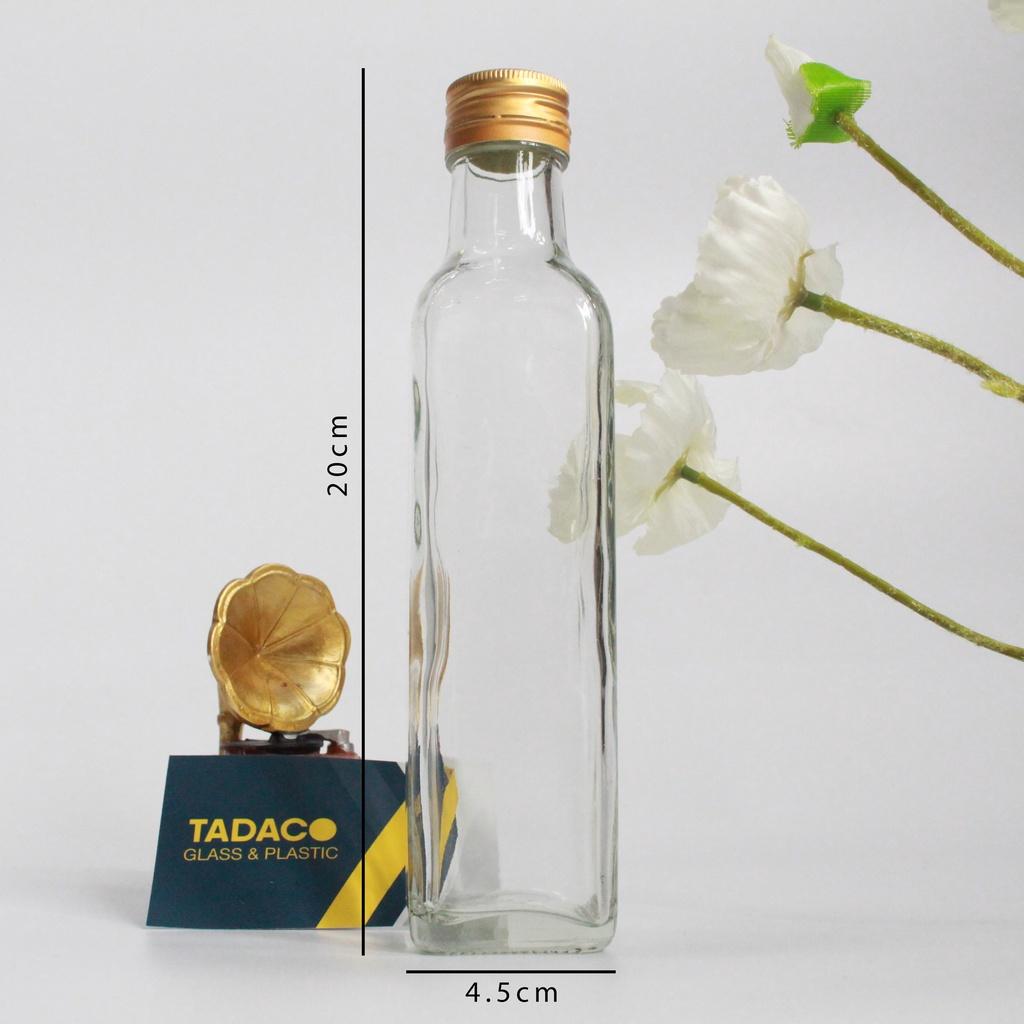 Chai thủy tinh 250ml Chai đựng mật ong, chất lỏng 250ml nắp nhôm vàng