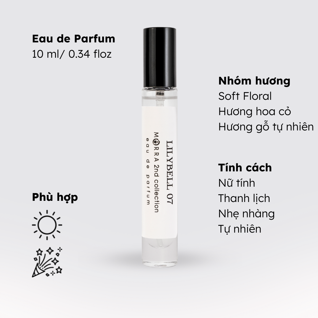 Nước Hoa Nữ Chính Hãng Morra Lilybell 07 Dung tích 10ml Hương Hoa Cỏ Thanh Khiết Nhẹ Nhàng Lưu Hương Lâu 6H - 8H