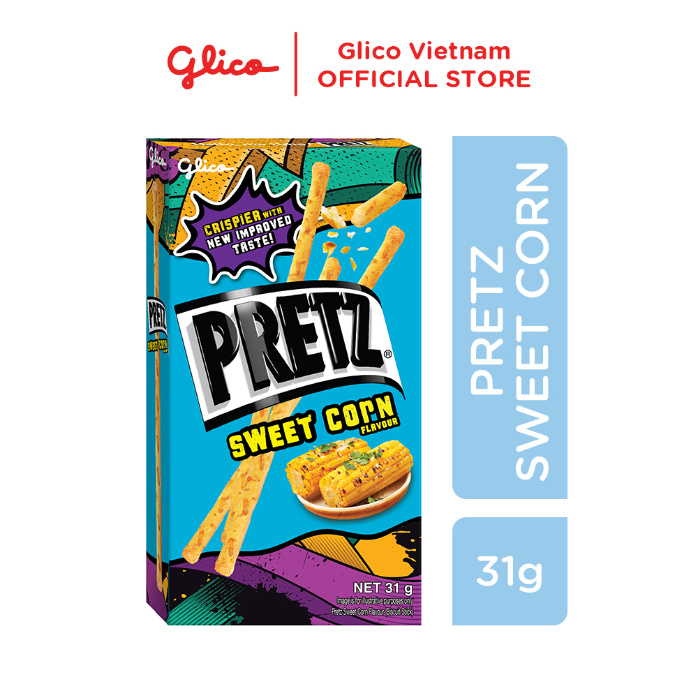 Bánh que nướng giòn 4 vị GLICO Pretz (Combo 10 hộp - 3 khoai tây 3 BBQ Gà 2 Pizza 2 Bắp)