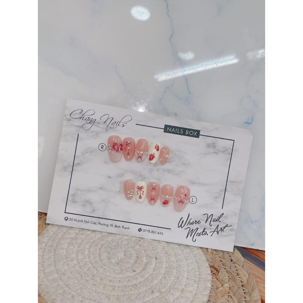 Nail Box thiết kế thủ công ChangNails - Họa tiết Thỏ,dâu đính Châu điệu đà