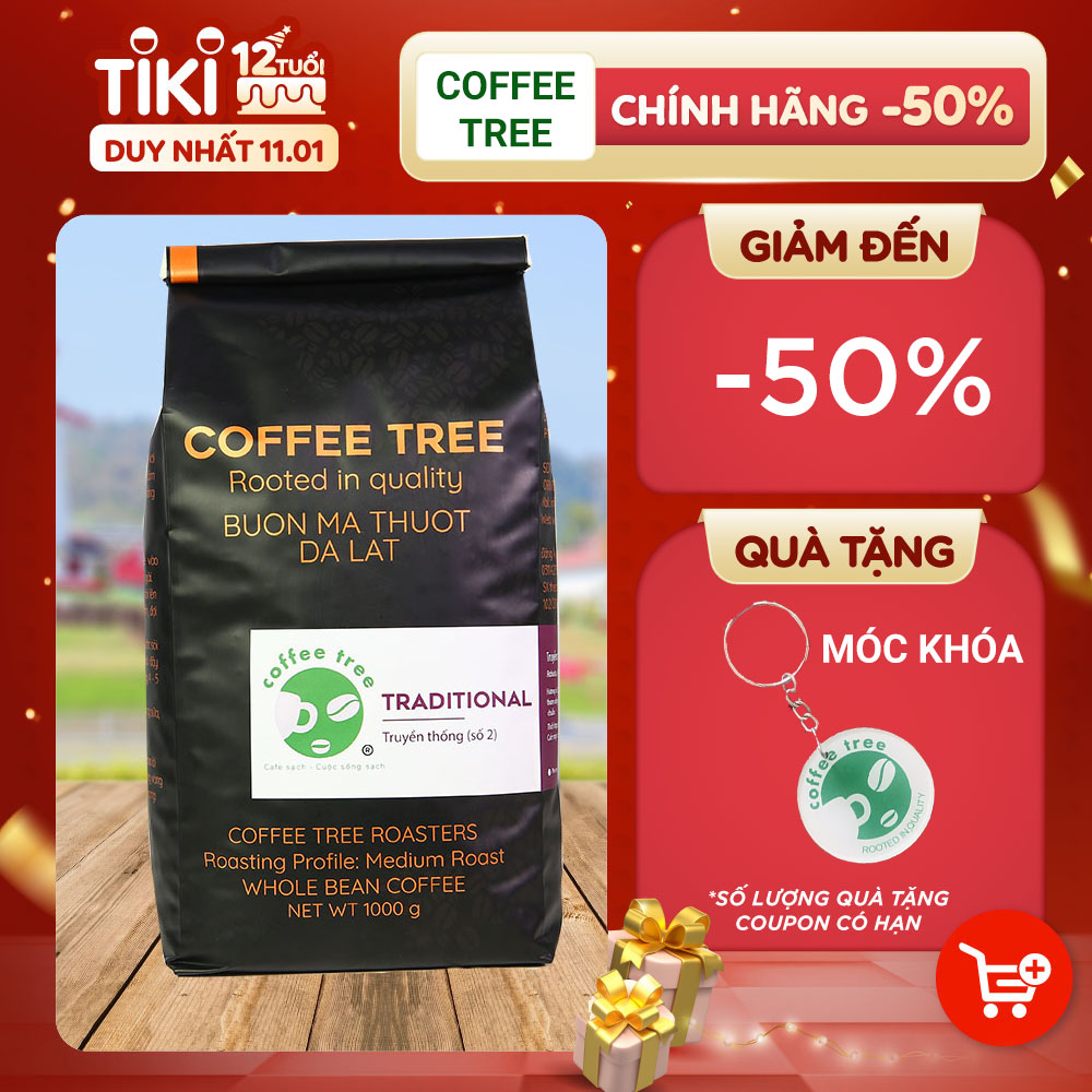 Cà phê hạt 100% nguyên chất truyền thống số 2 Coffee Tree 1kg đậm đà, thơm ngon, gu vừa