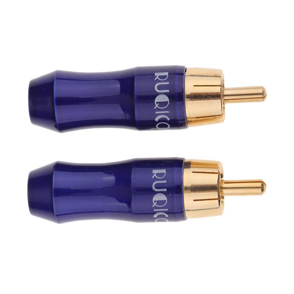 2-piece Gold Plated RCA Male Plug Connector Audio Video Cable Adapter