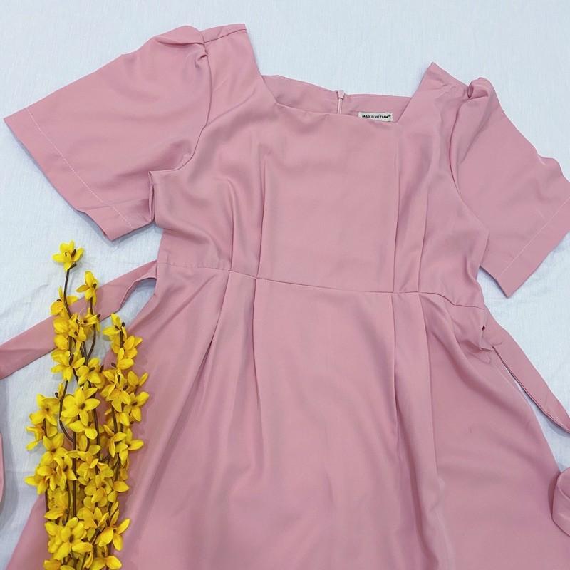 Đầm Suông Dài Hồng Cổ Vuông