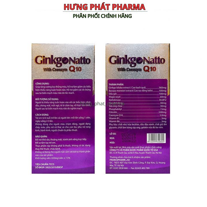 Ginko Biloba With Coenzym Q10 – giúp hoạt huyết dưỡng não, giảm đau đầu, giảm nguy cơ tai biến tim mạch, tai biến mạch máu não – Hộp 100 viên