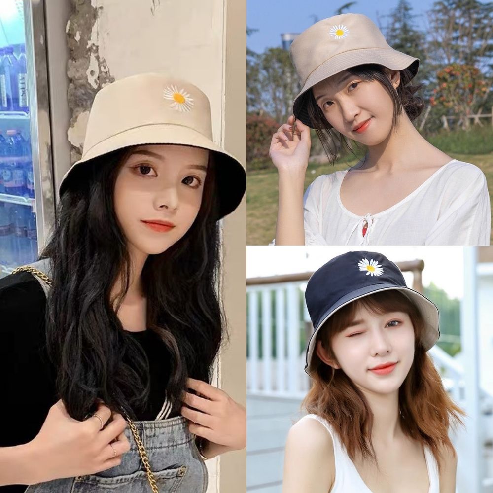 Nón Bucket Đẹp, Mũ Bucket Cụp Vành Nam Nữ, Mũ Chống Nắng Hoa Cúc Siêu Cute MD07