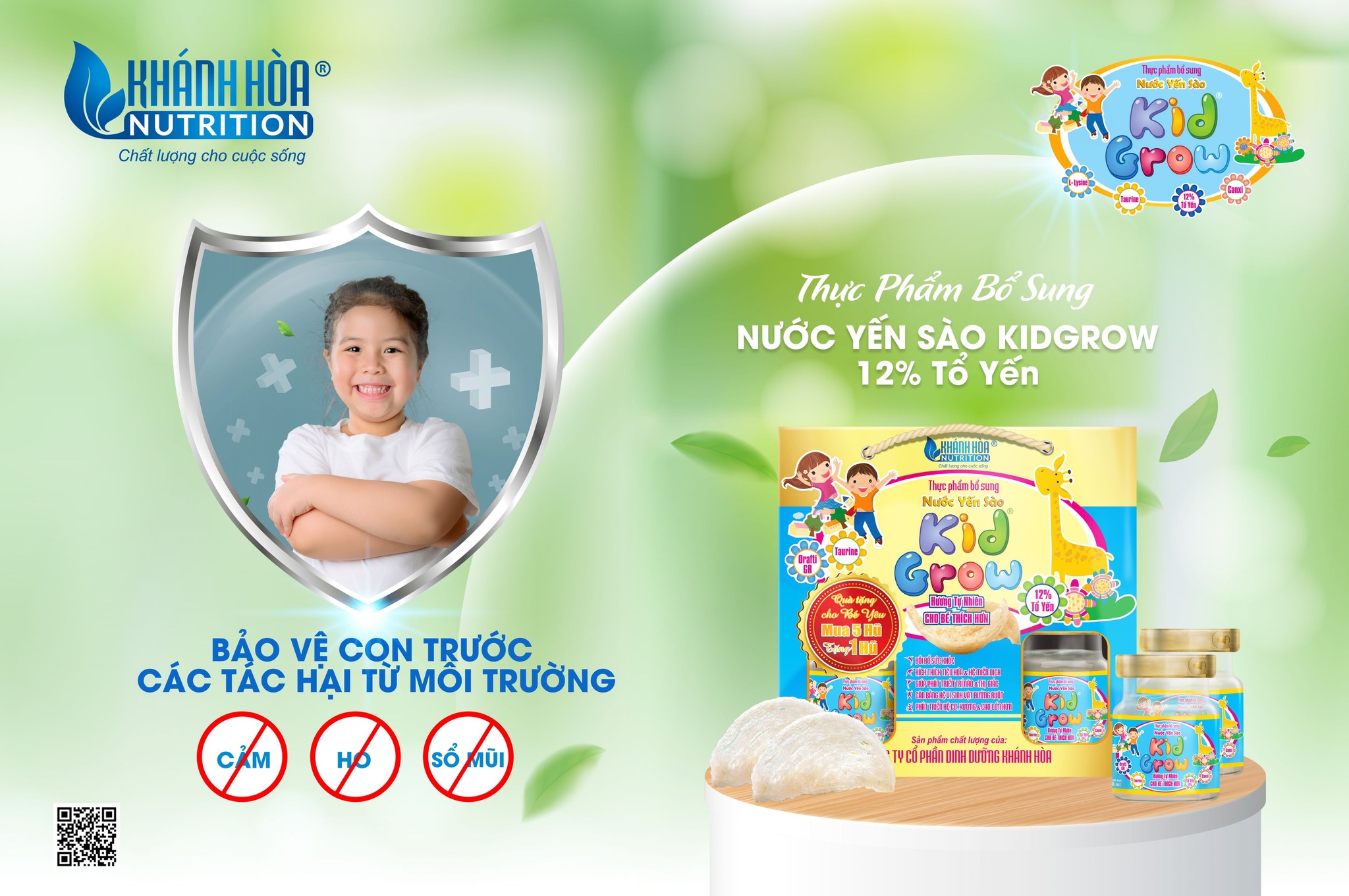 (COMBO 3 LỌ) Nước yến sào 12% Tổ Yến KIDGROW Hương Cam Khánh Hòa Nutrition - Hộp 70ml
