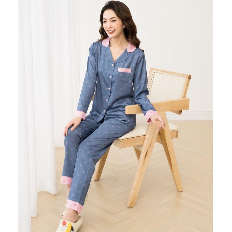 Bộ Đồ Ngủ Nữ Pijama Dài Tay Lụa Cao Cấp Mặc Nhà Họa Tiết Đẹp Mềm Mịn Thấm Hút Thoáng Mát – VADESI