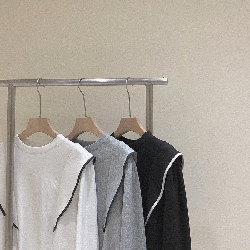 Áo thun cánh bướm phong cách Hàn Quốc cổ tròn dài tay crop top