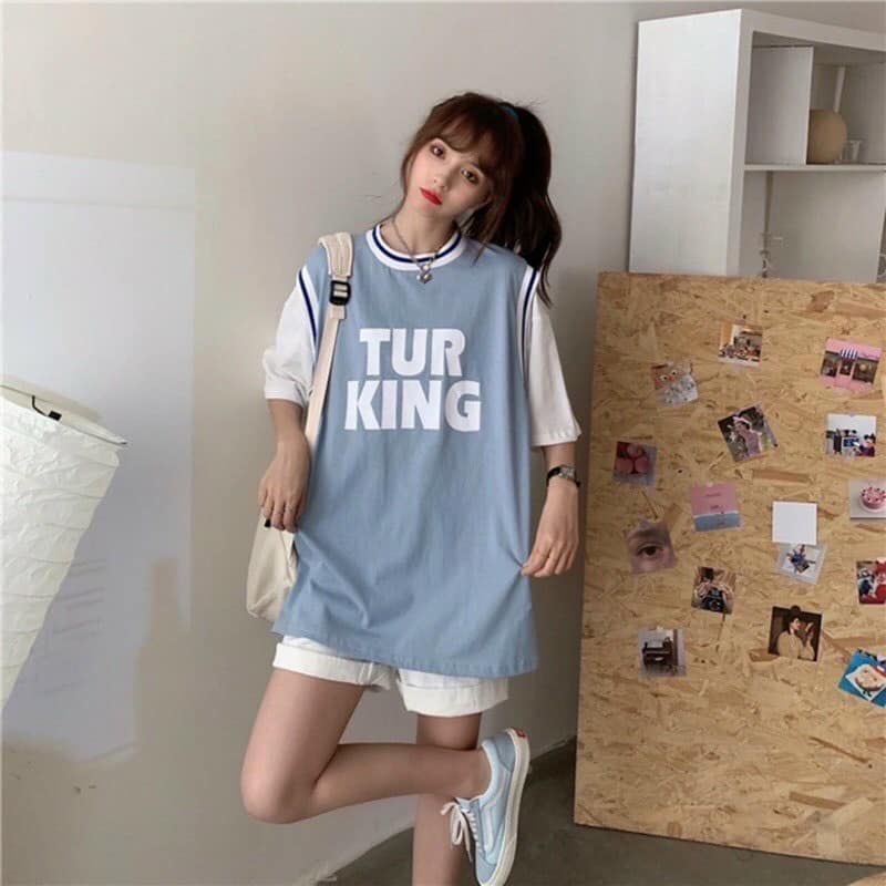 Áo thun bóng rổ unisex trang phục thể thao mùa hè tay phối màu in chữ