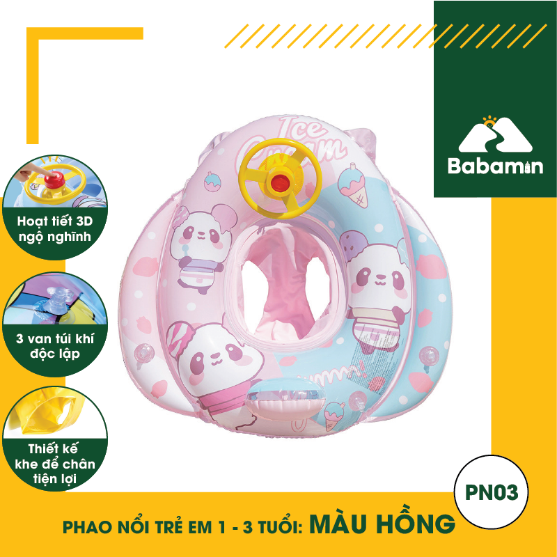 Phao Bơi Chống Lật Cho Bé 1,2,3 Tuổi - Bơm Hơi, Hình 3D Phi Thuyền - Babamin - PN03