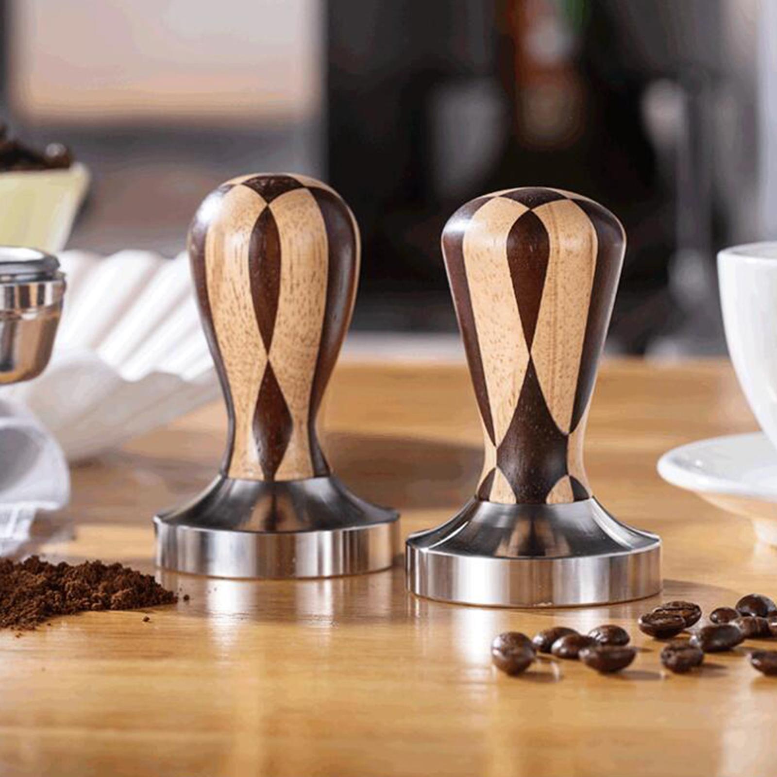 Espresso Coffee Tamper Solid Wood Handle Flat Base for Espresso Maker Barista Tools