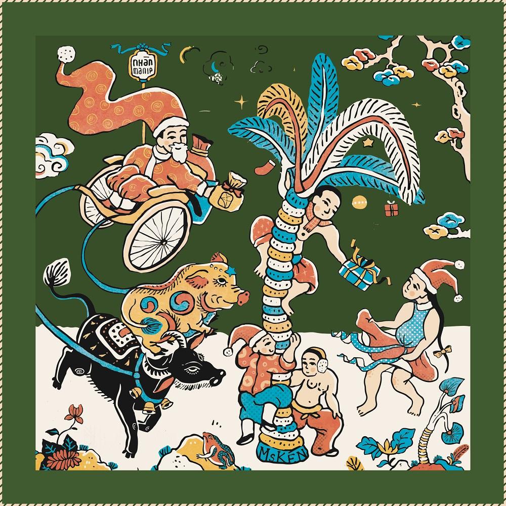 Khăn lụa vuông tơ tằm Xmas 90x90cm - MsKÉN