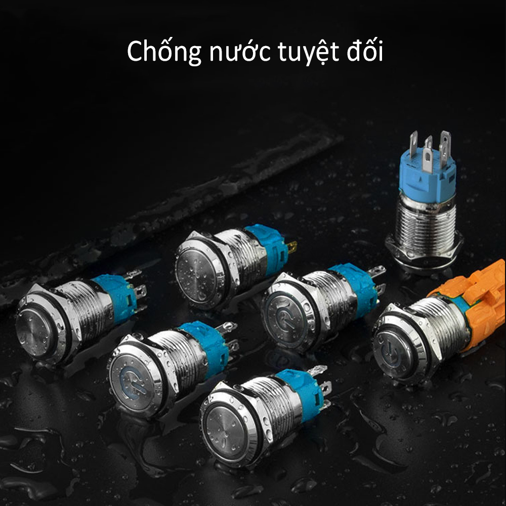 Công tắc nhấn giữ tự khóa có đèn LED 16mm (Điện áp 220V), Chất liệu INOX, Chống ngấm nước