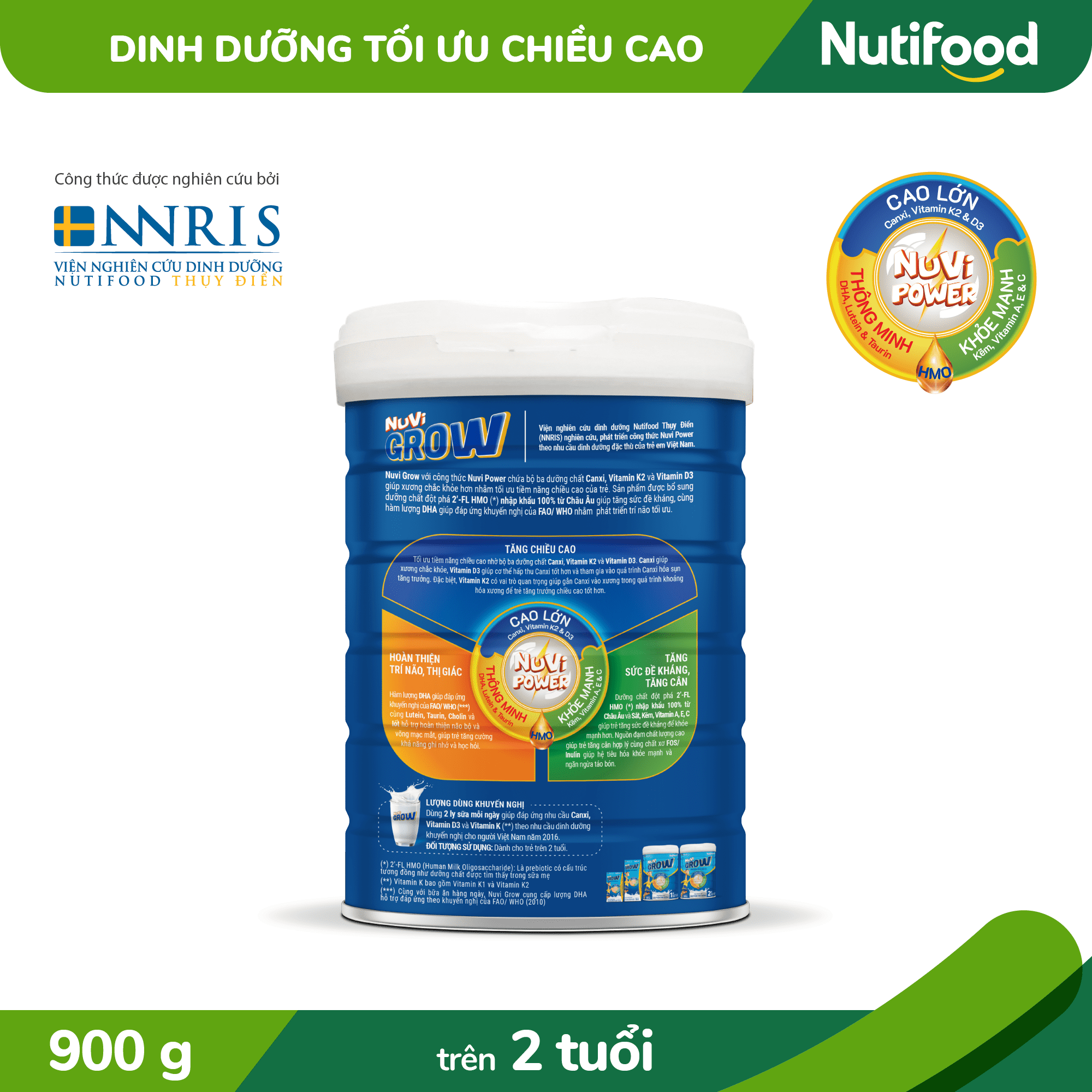 Sữa Bột Nuvi Grow Trên 2 Tuổi Lon 900g - Phát Triển Chiều Cao