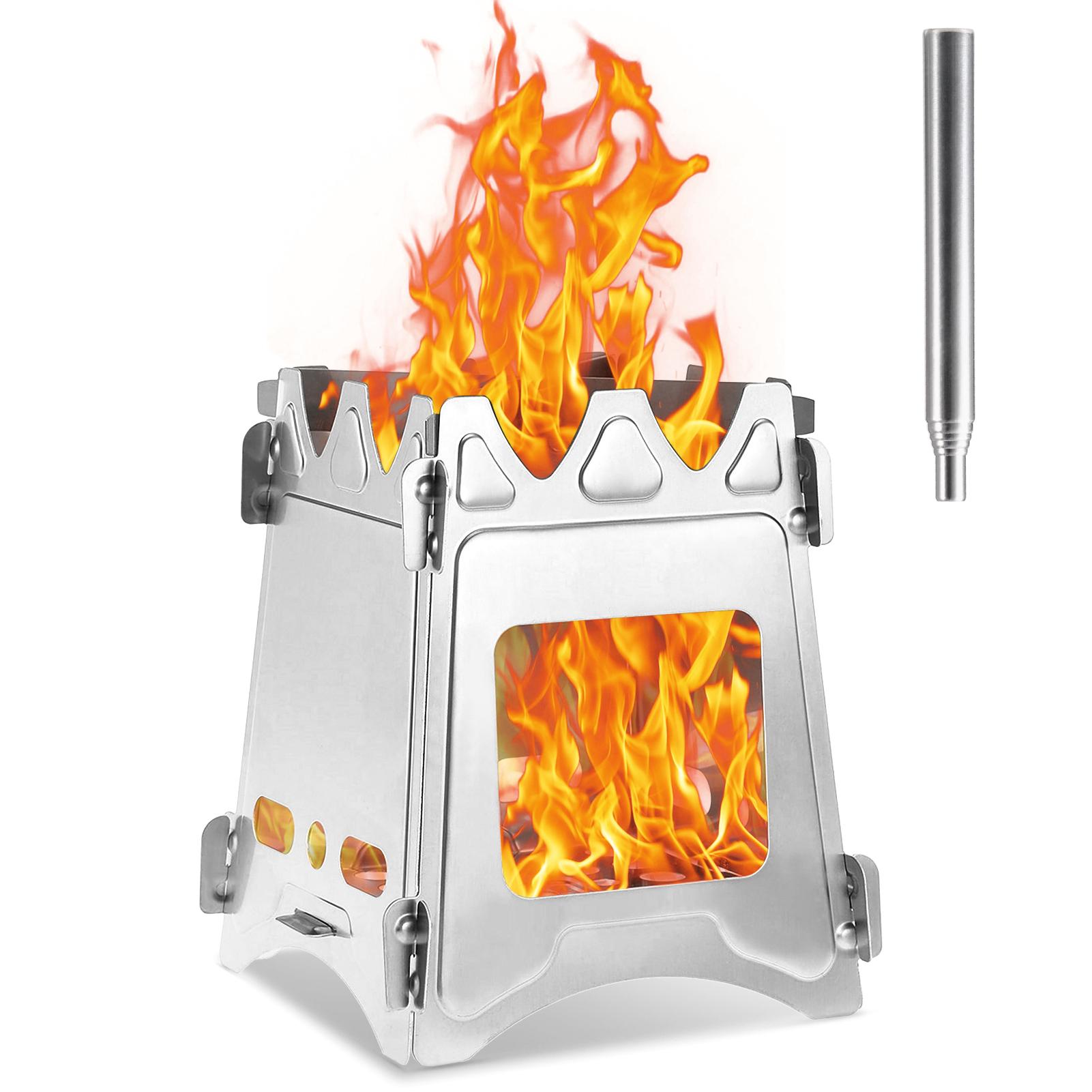 WS009M Camping Wood Stove with Bellow Portable Folding Stainless Steel Wood Burning Stove Backpacking Stove