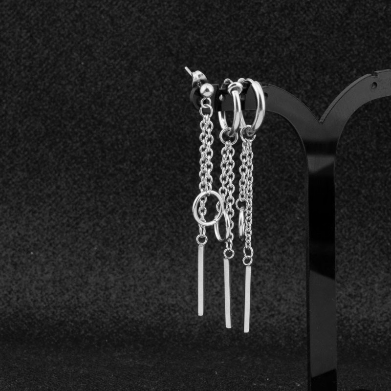 Bông tai unisex sợi mắt xích thanh nhỏ & vòng tròn