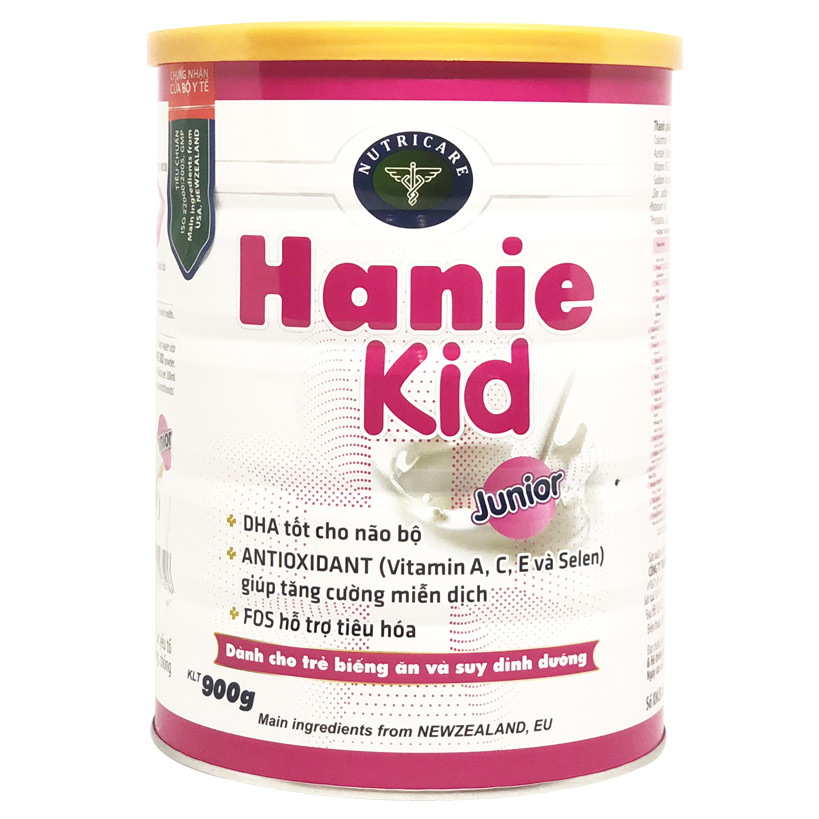 Sữa bột Hanie Kid Junior dành cho trẻ biếng ăn &amp; suy dinh dưỡng 1-10 tuổi (900g)