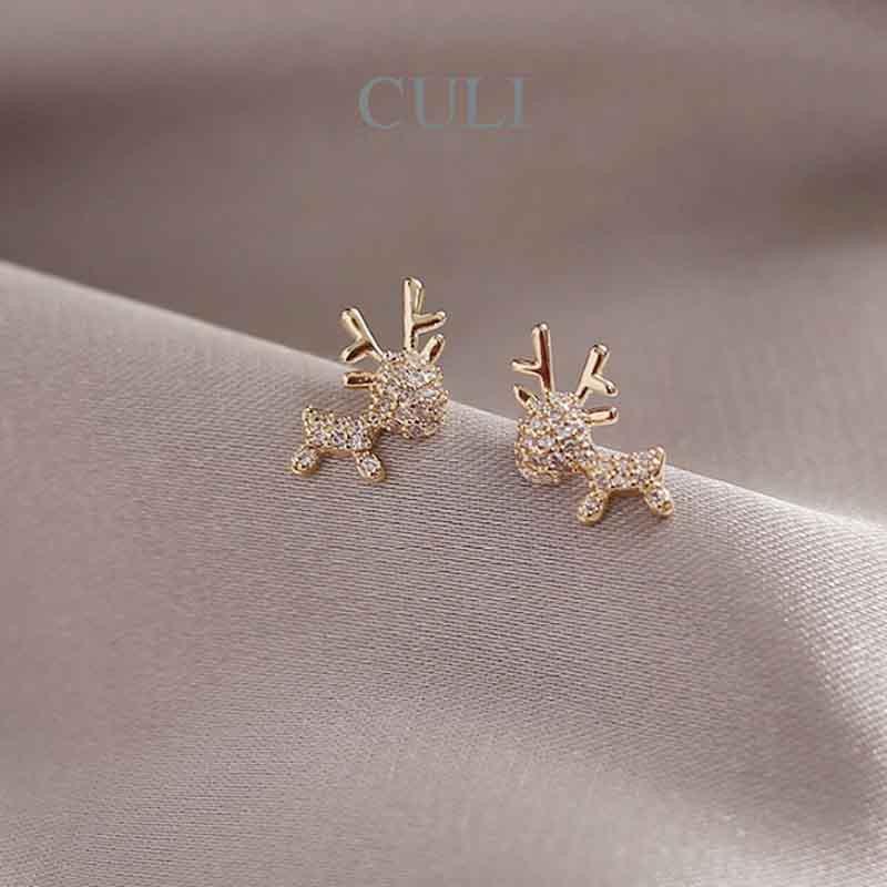 Khuyên tai mạ bạc S925 hình tuần lộc đính đá xinh xắn HT628 - Culi accessories