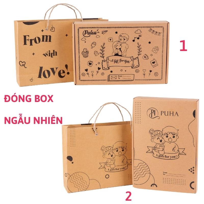 Túi chườm nóng đau bụng kinh PUHA 1000ml, Box love 3 món gồm túi trườm nóng tình yêu, túi vải mini đa năng và hoa hồng sáp tượng trưng cho tình yêu