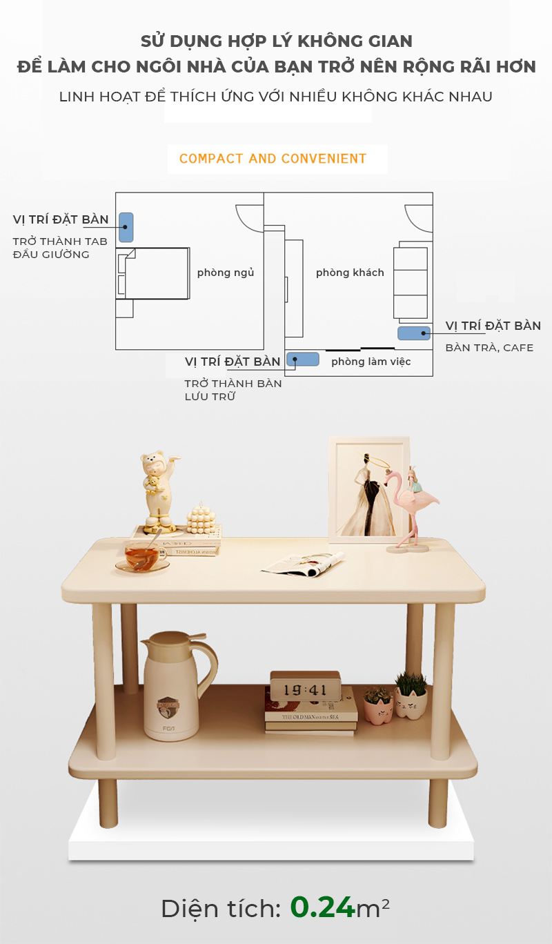 Bàn trà 2 tầng decor phong cách minimalism thương hiệu IGA - GM143