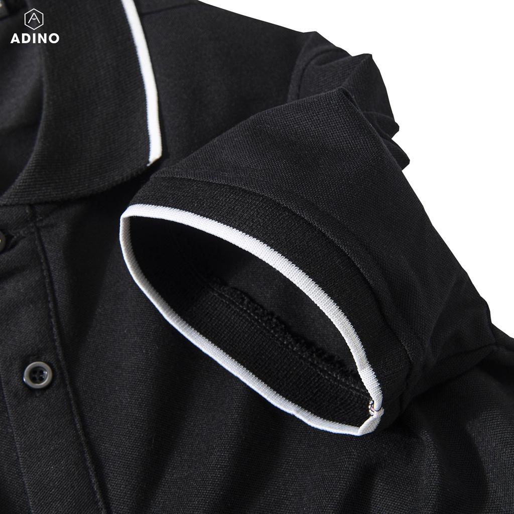 Áo polo nữ ADINO màu đen phối viền vải cotton co giãn dáng công sở slimfit hơi ôm trẻ trung APN02