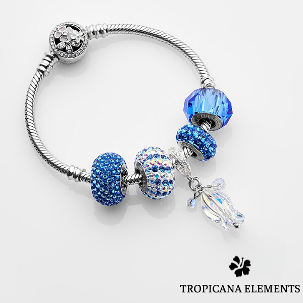 Lắc Tay Tropicana Phối Charm Swarovski Pha Lê Màu Xanh Dương