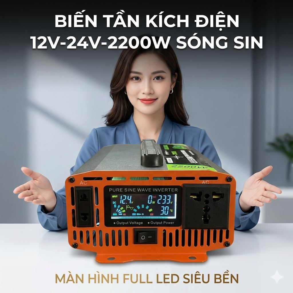Biến Tần Inverter ST 2200W Nhật Bản – Đổi Điện 12V/24V Thành 220V Hiệu Suất Cao