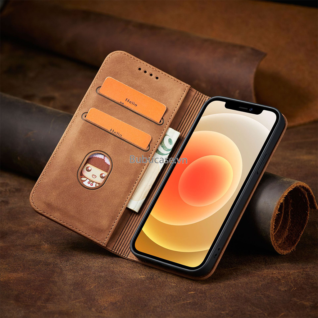 Bao Da Cho Iphone - Sọc Đứng, Không Gài, Có Khe Cắm Thẻ