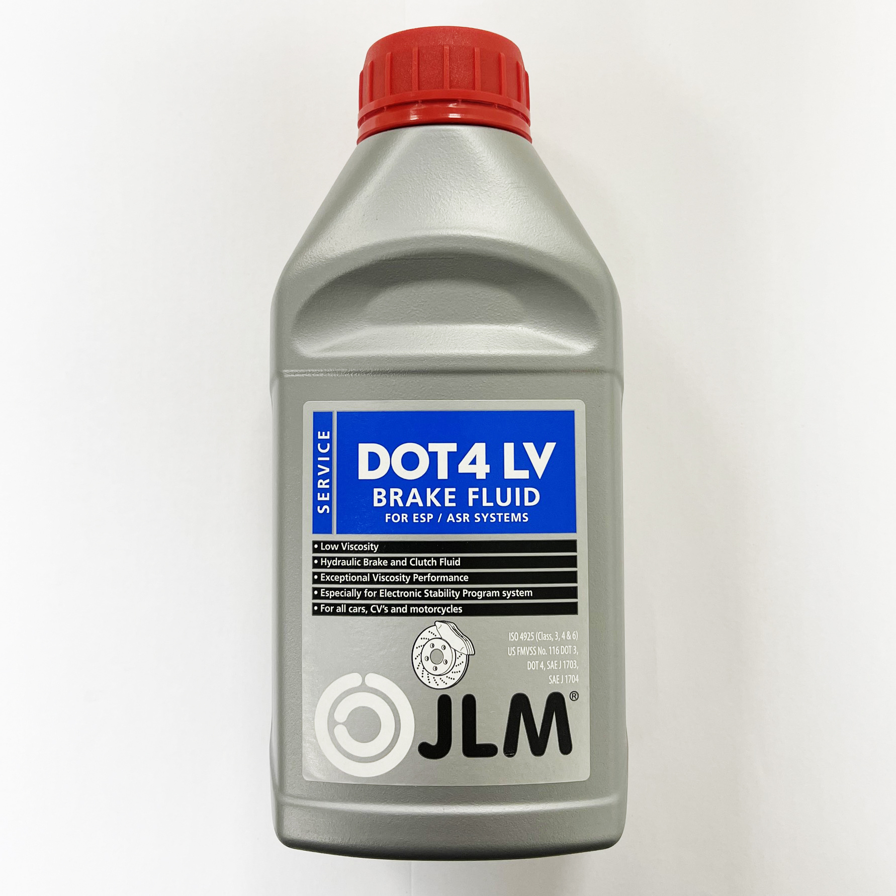 Dầu phanh Dot 4 LV (Brake Fluid) cho ô tô. Hãng JLM sản xuất, xuất xứ Hà Lan, J04850 dung tích 500ml, tiêu chuẩn ISO 4925 (Class 3, 4 &amp; 6)