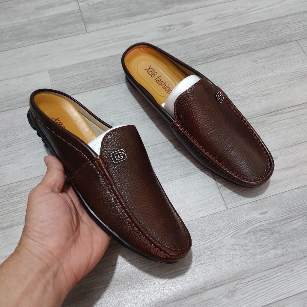 Giày nam không gót chất liệu DA BÒ đế cao su đã khâu chắc chắn bảo hành 12 tháng size 38 đến 43