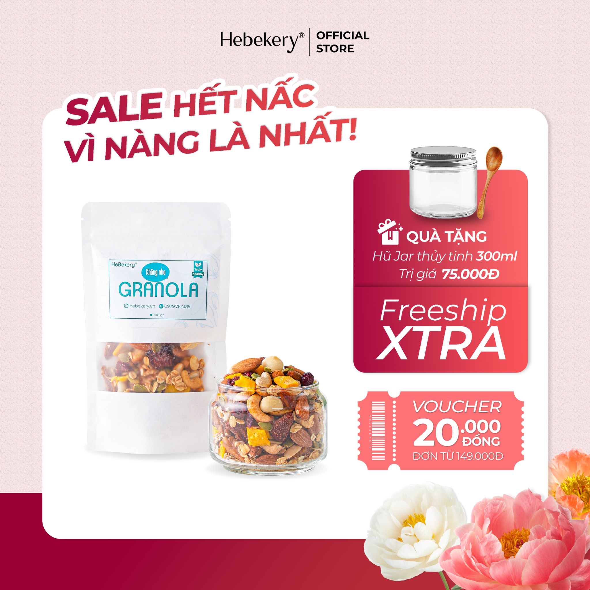 Granola KHÔNG NHO Ăn Kiêng HeBe Không Đường, Ngũ Cốc Tự Nhiên