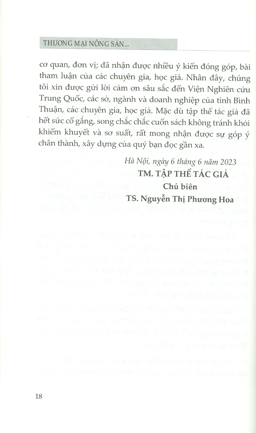 Thương Mại Nông Sản Giữa Việt Nam Và Trung Quốc Trong Bối Cảnh Mới (Sách chuyên khảo) - TS. Nguyễn Thị Phương Hoa (Chủ biên)