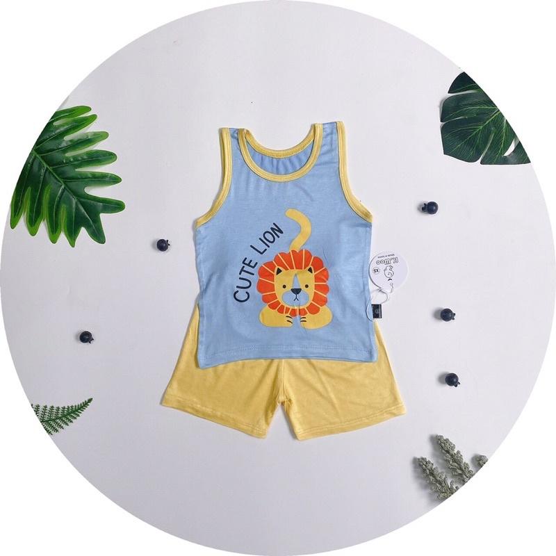 Bộ đồ ba lỗ petit thun lạnh Kwoo in hình thú ngộ nghĩnh cho bé trai/bé gái