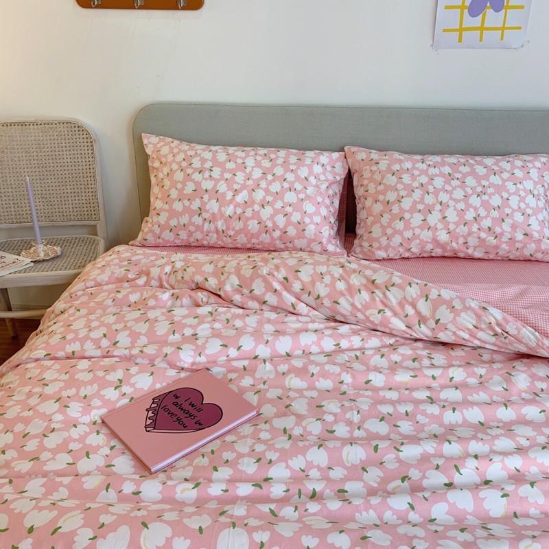 Bộ Chăn Ga Gối Cotton Living 100%cotton Hàng Nhập Khẩu Cao Cấp 4 Món Hoa vintage