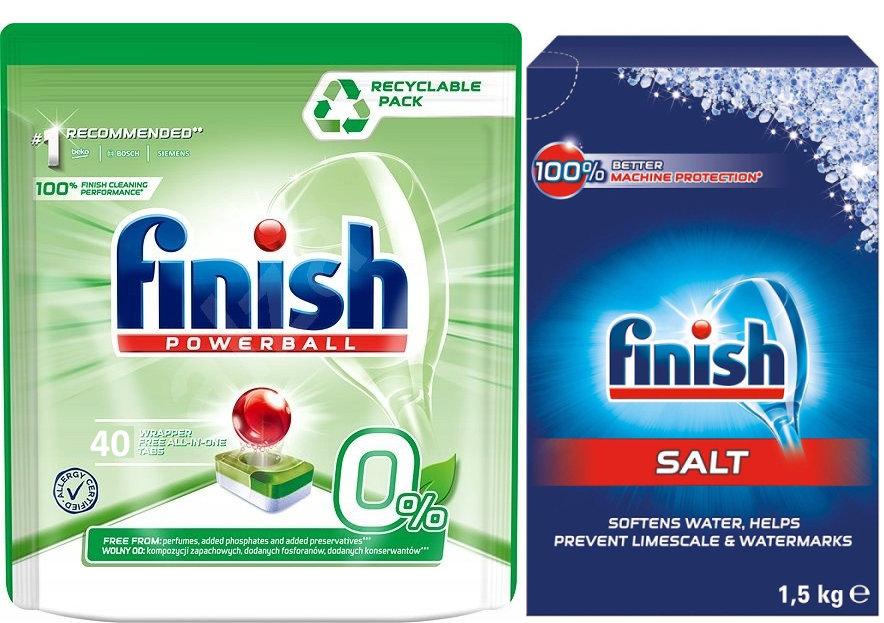 Combo Viên rửa bát Finish eco 40 viên+ Muối rửa bát Finish 1.5kg